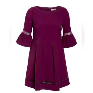 Eliza J. Fit & Flare Eggplant Bell Sleeve Dress with Pockets.NWT